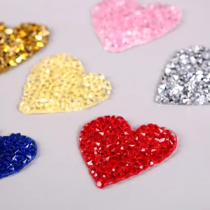 Small Rhinestone Heart Iron On Patch