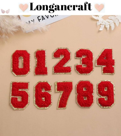 Red Number Iron On Patches