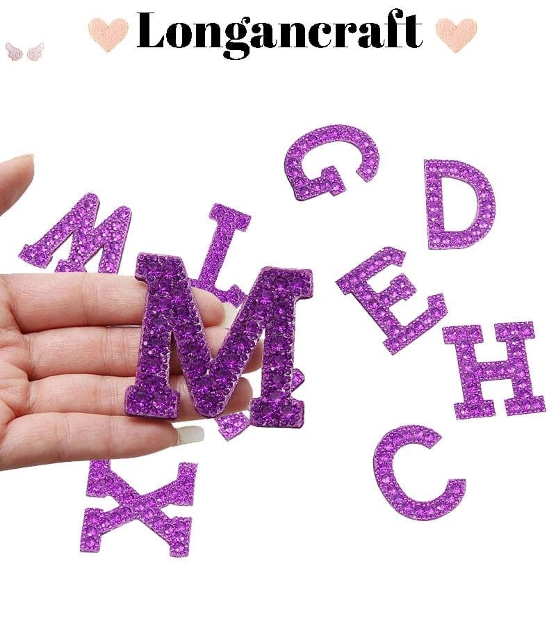 Purple Rhinestone Letter Patches