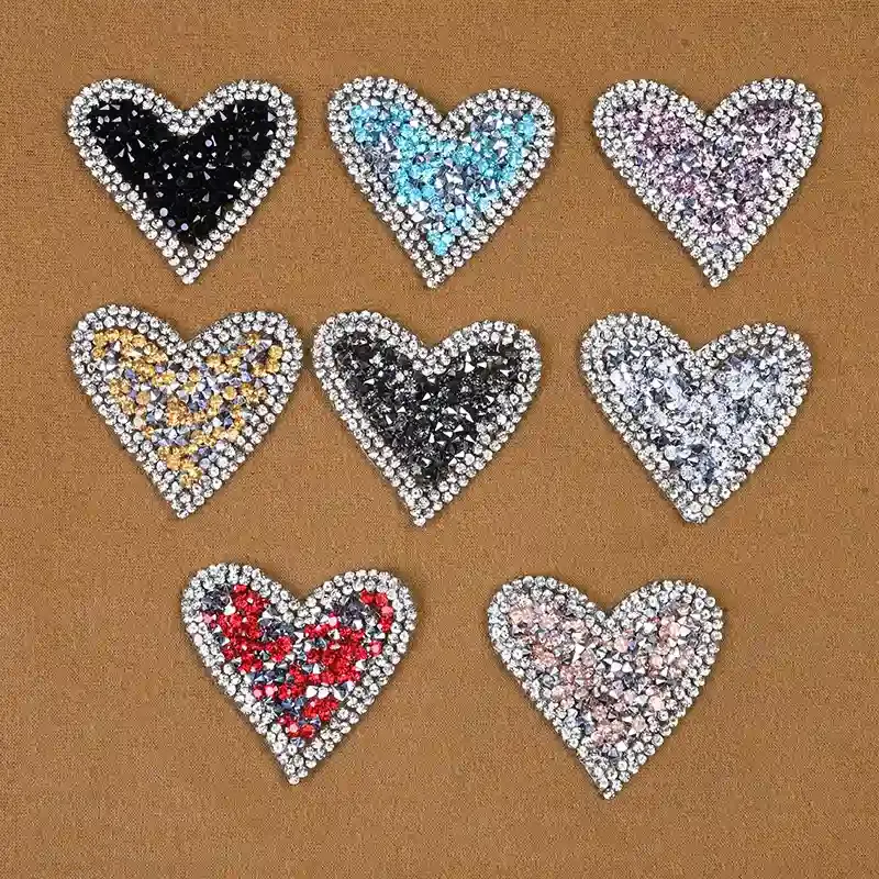 Rhinestone Colorful Heart Iron On Patches