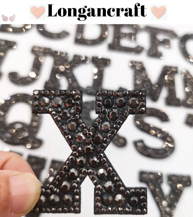 Black Rhinestone Letter Patches