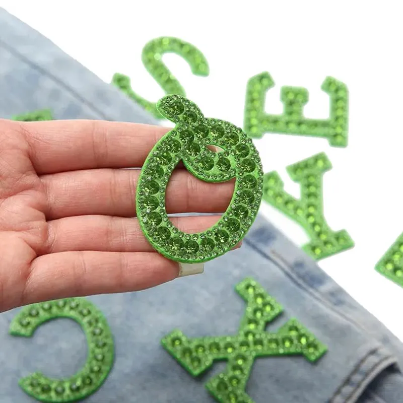 Green Rhinestone Letter Patches