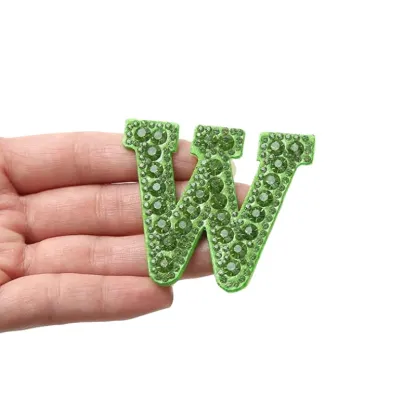 Green Rhinestone Letter Patches