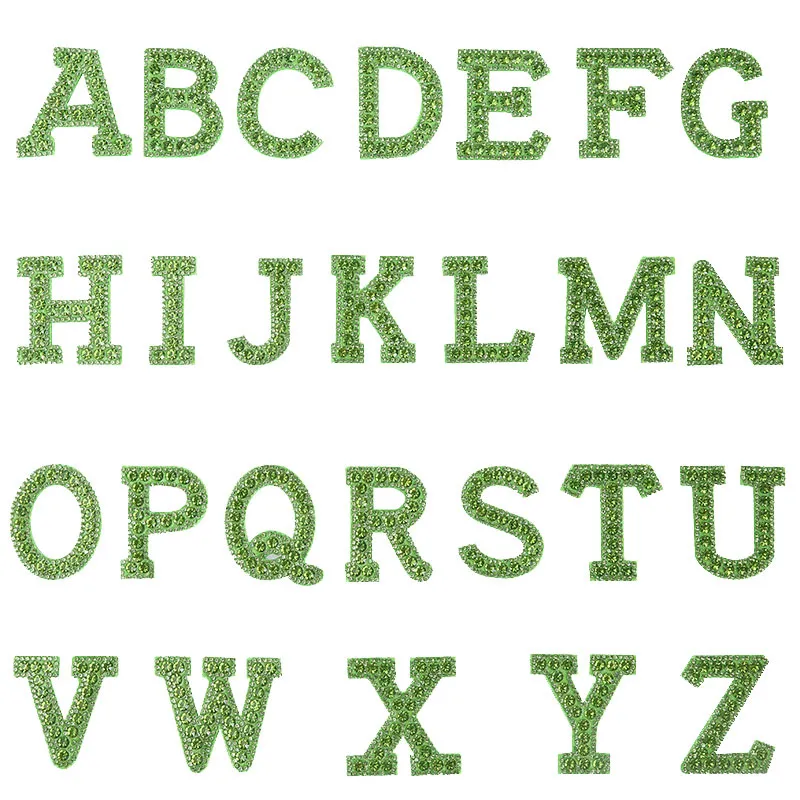 Green Rhinestone Letter Patches