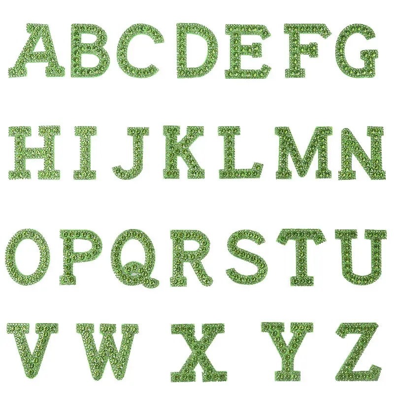 Green Rhinestone Letter Patches