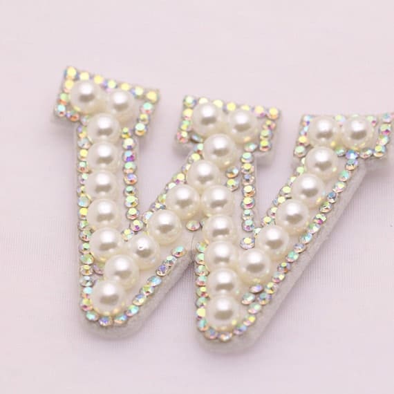 White Pearl Letter Rhinestone Patch