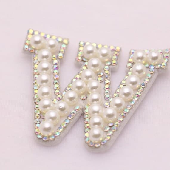 White Pearl Letter Rhinestone Patch