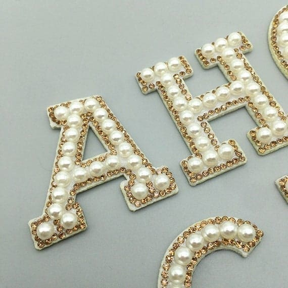 White Pearl Letter Rhinestone Patch