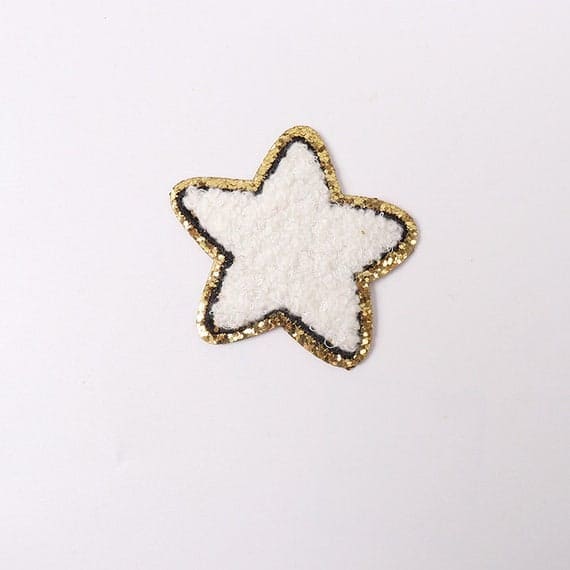 White Colorful Star Chenille Patch with Golden Border