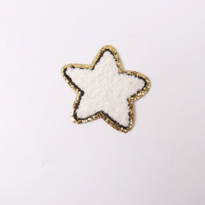 White Colorful Star Chenille Patch with Golden Border