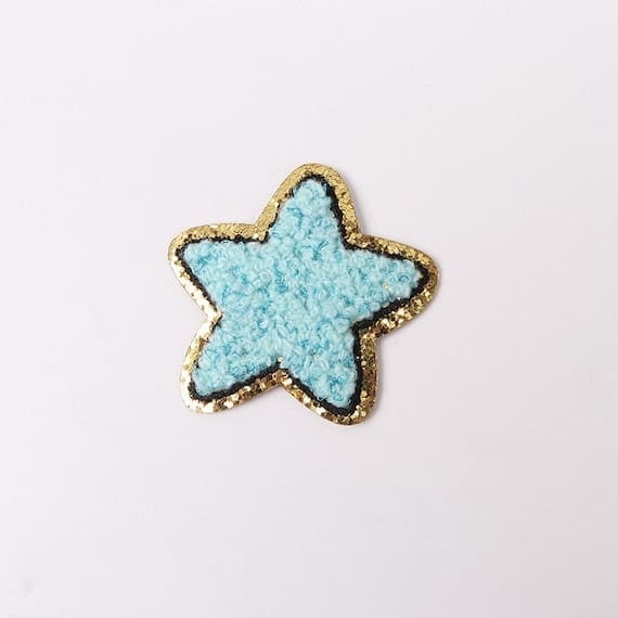 Blue Colorful Star Chenille Patch with Golden Border