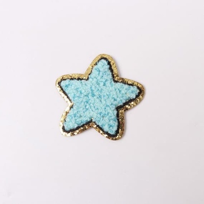 Blue Colorful Star Chenille Patch with Golden Border