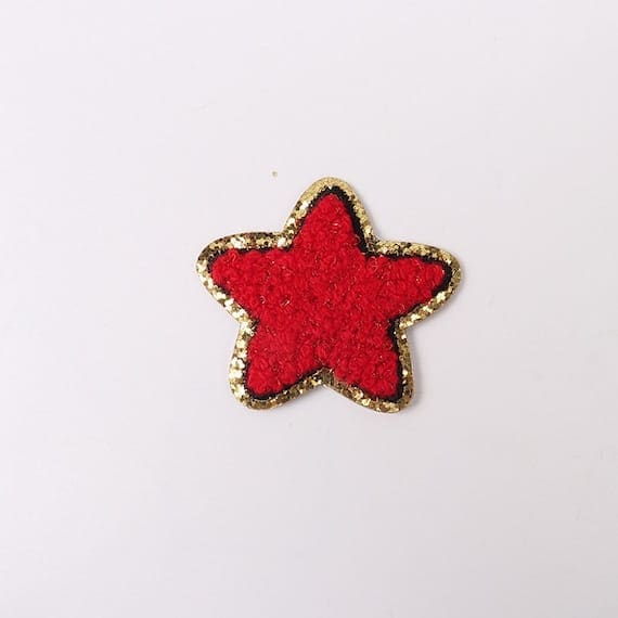 Red Colorful Star Chenille Patch with Golden Border