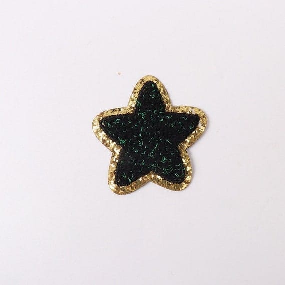 Black Colorful Star Chenille Patch with Golden Border
