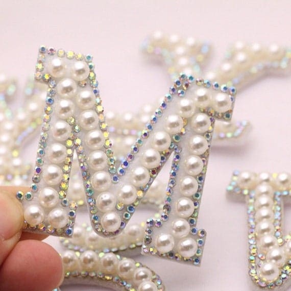 White Pearl Letter Rhinestone Patch