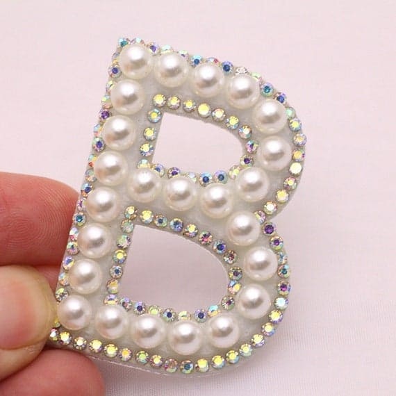 White Pearl Letter Rhinestone Patch