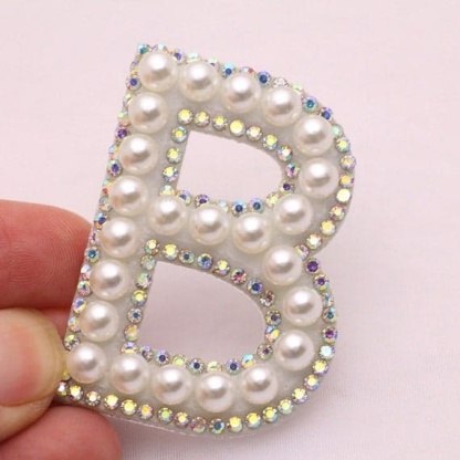 White Pearl Letter Rhinestone Patch