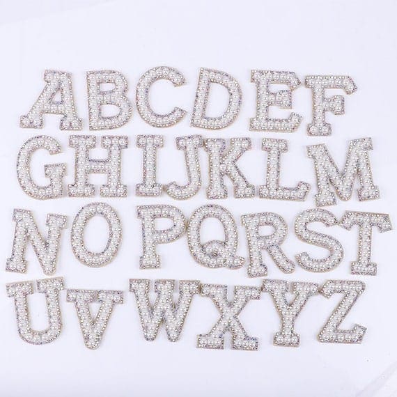 White Pearl Letter Rhinestone Patch