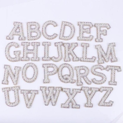 White Pearl Letter Rhinestone Patch