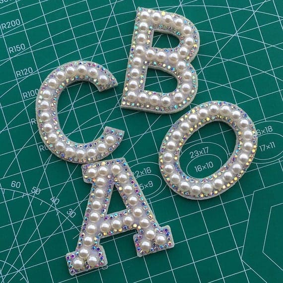 White Pearl Letter Rhinestone Patch