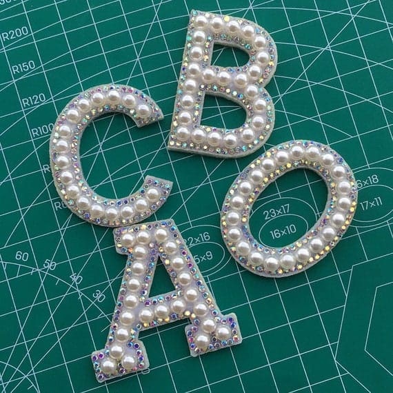 White Pearl Letter Rhinestone Patch