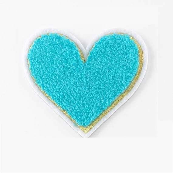 Colorful Heart Chenille Patch with light blue.