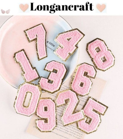 Pink Number Chenille Patches with Gold Border