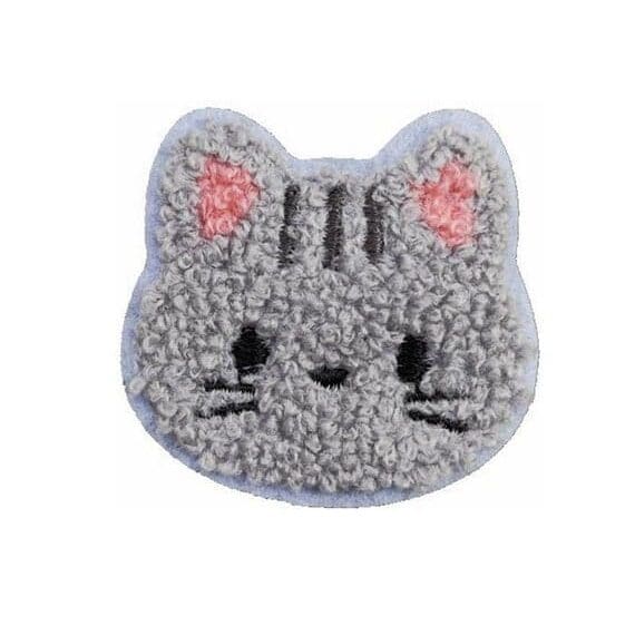 Sparkly animal chenille patch with grey cat design
