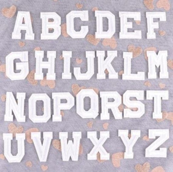 White Chenille Iron On Letters.