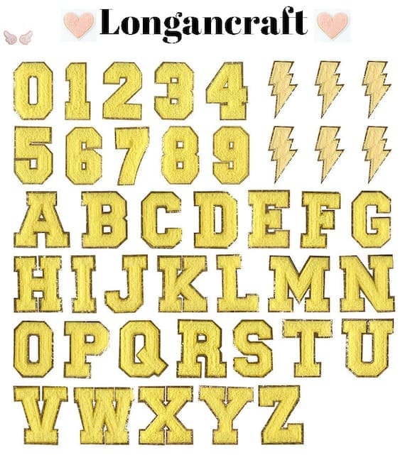 A set of Yellow Chenille Iron On Letters.