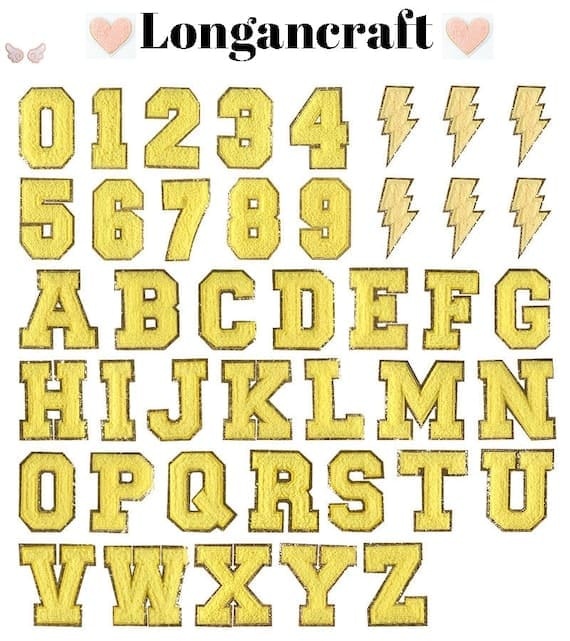 A set of Yellow Chenille Iron On Letters.
