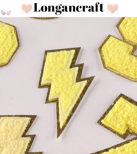 yellow lightning bolts chenille patch