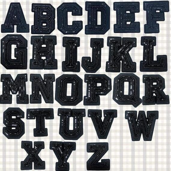 Black Beads Embroidered Sew On Letters