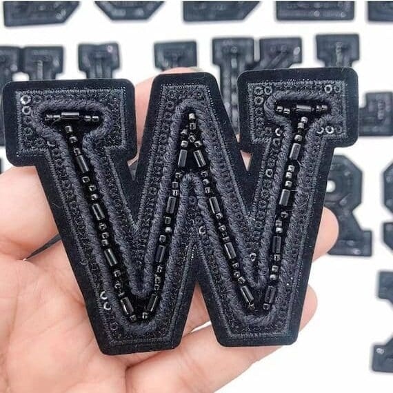 Black Beads Embroidered Sew On Letters