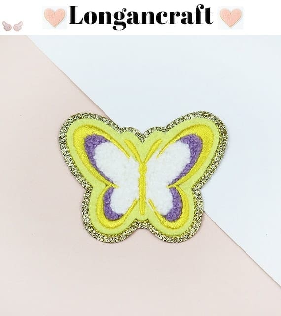 Exquisite Sparkling Butterfly Chenille Patches with white