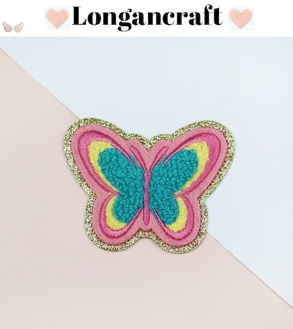 Exquisite Sparkling Butterfly Chenille Patch with green.