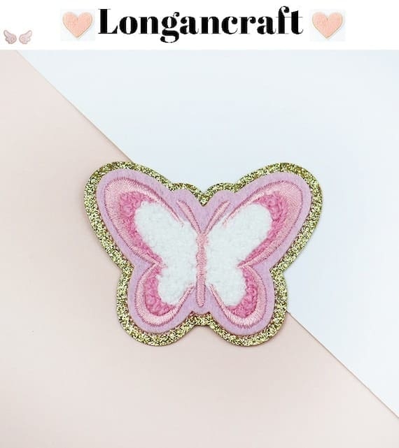 Exquisite Sparkling Butterfly Chenille Patch with pink.