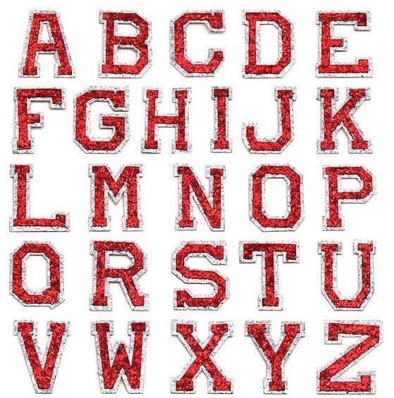 A set of Red Sequin Iron On Letters
