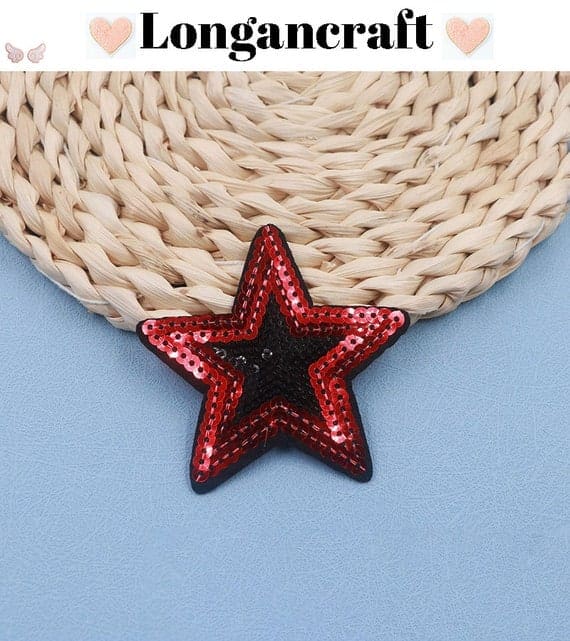 A red star glitter sequins patch