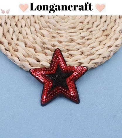 A red star glitter sequins patch