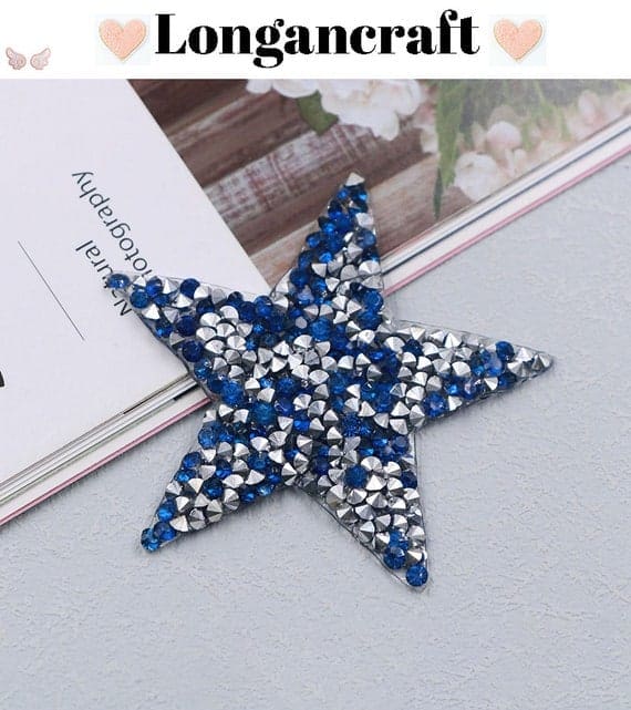Colorful Star Rhinestone Patches with Blue