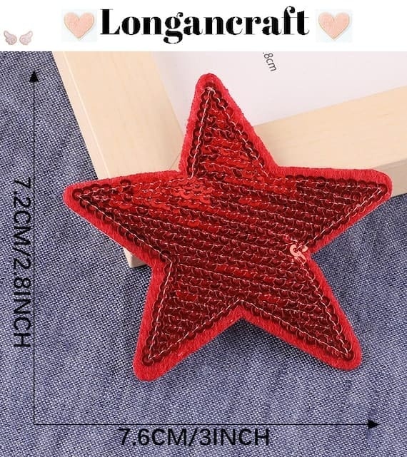 A red sequin star embroidered patch.