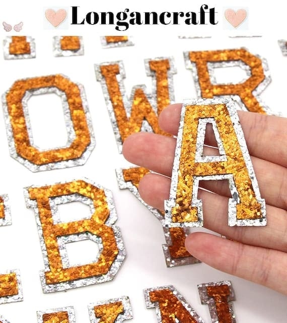 2" inch Orange Glitter Sequin Letters A-Z Iron On Patches for Hat Clothing Backpack Bag DIY Craft