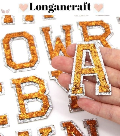2" inch Orange Glitter Sequin Letters A-Z Iron On Patches for Hat Clothing Backpack Bag DIY Craft