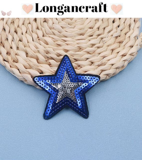 A blue star glitter sequins patch