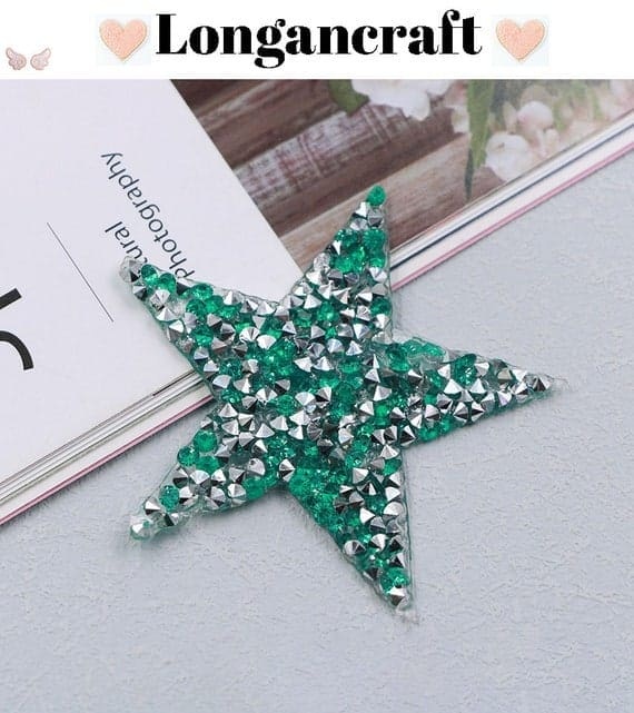Colorful Star Rhinestone Patches with Green