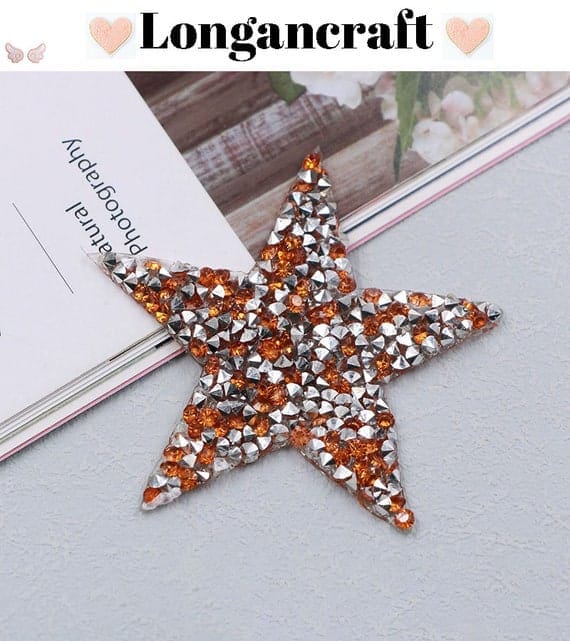 Colorful Star Rhinestone Patches with Orange