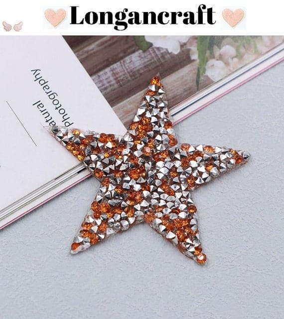 Colorful Star Rhinestone Patches with Orange
