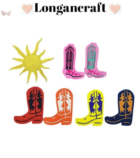 A set of cowboy boots and a sun.
