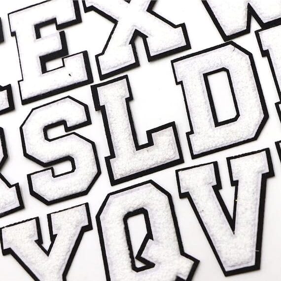White Letters Chenille Patches